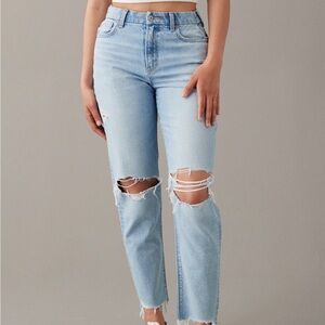 American Eagle Outfitters Light Blue Ripped Straight Leg Jeans
